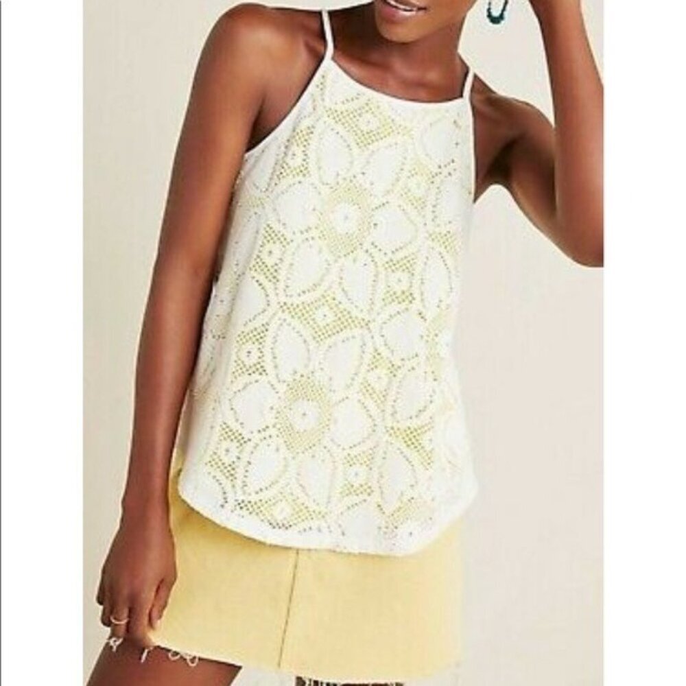NWT Anthropologie Cosette Camisole Sunflower Crocheted Tank Top Yellow White-sz